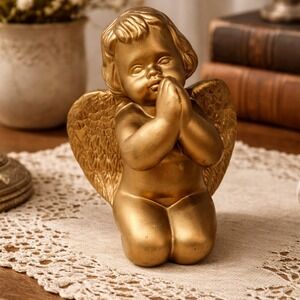 Vintage Caffco Gold Kneeling Praying Angel Cherub Figurine Statue Christ Decor